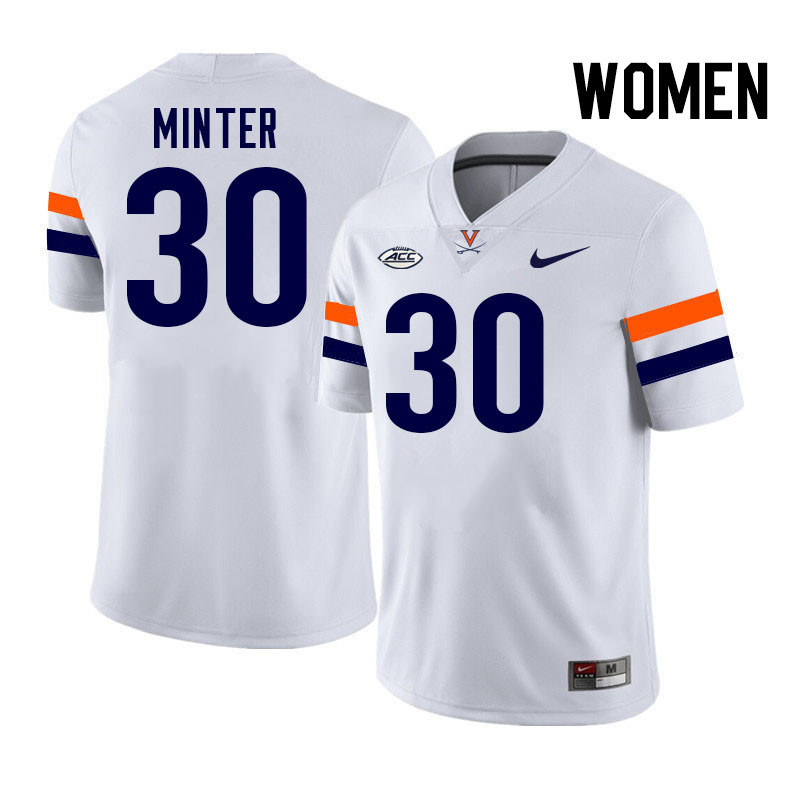 Women Virginia Cavaliers #30 Ethan Minter College Football Jerseys Stitched-White